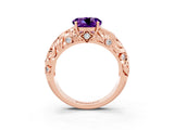 Rose gold Round Cut Solitaire Amethyst Leaf-Inspired Vine Band Ring with Prong Setting_3
