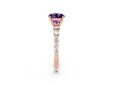 Rose gold Round Cut Solitaire Amethyst Ring with Pave Band and Four-Prong Setting_2