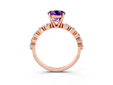Rose gold Round Cut Solitaire Amethyst Ring with Pave Band and Four-Prong Setting_3