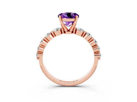 Rose gold Round Cut Solitaire Amethyst Ring with Pave Band and Four-Prong Setting_3