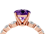 Rose gold Round Cut Solitaire Amethyst Ring with Pave Band and Four-Prong Setting_4
