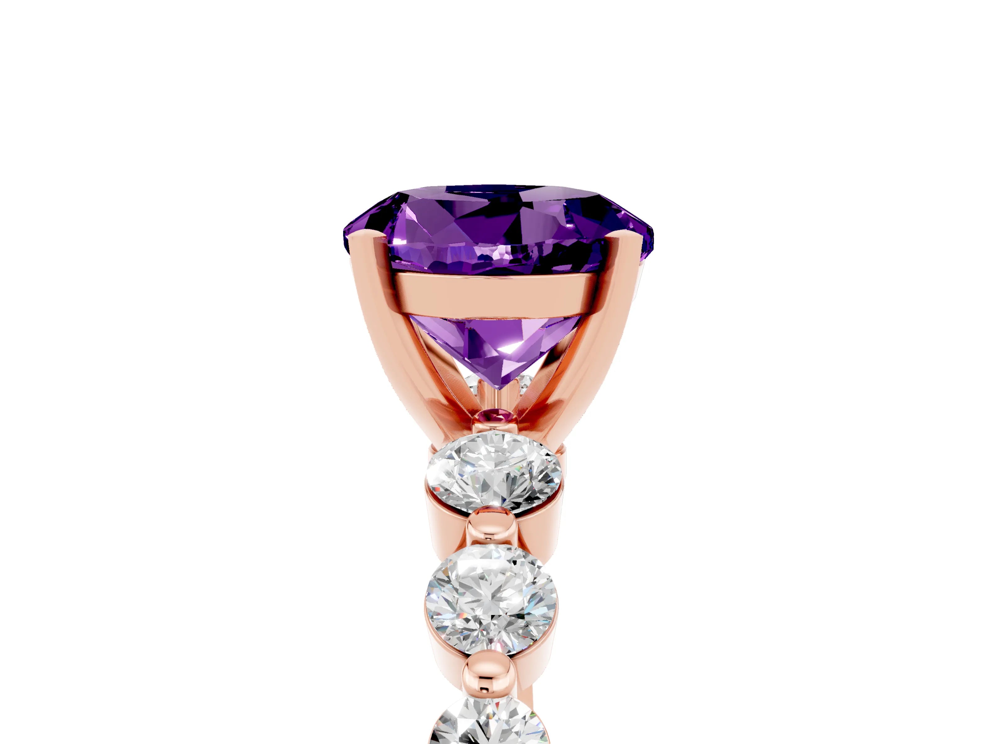 Rose gold Round Cut Solitaire Amethyst Ring with Pave Band and Four-Prong Setting_5