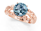 Rose gold Round Cut Solitaire Aquamarine Leaf-Inspired Vine Band Ring with Prong Setting_1