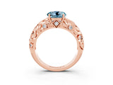 Rose gold Round Cut Solitaire Aquamarine Leaf-Inspired Vine Band Ring with Prong Setting_3