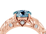 Rose gold Round Cut Solitaire Aquamarine Leaf-Inspired Vine Band Ring with Prong Setting_4