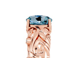 Rose gold Round Cut Solitaire Aquamarine Leaf-Inspired Vine Band Ring with Prong Setting_5