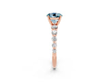 Rose gold Round Cut Solitaire Aquamarine Ring with Pave Band and Four-Prong Setting_2