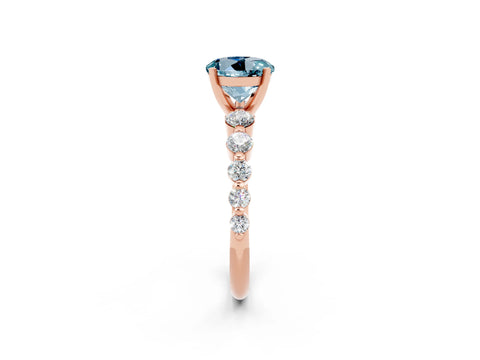 Rose gold Round Cut Solitaire Aquamarine Ring with Pave Band and Four-Prong Setting_2