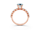 Rose gold Round Cut Solitaire Aquamarine Ring with Pave Band and Four-Prong Setting_3