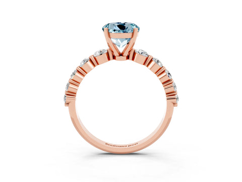 Rose gold Round Cut Solitaire Aquamarine Ring with Pave Band and Four-Prong Setting_3