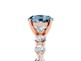 Rose gold Round Cut Solitaire Aquamarine Ring with Pave Band and Four-Prong Setting_5