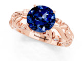 Rose gold Round Cut Solitaire Blue Sapphire Leaf-Inspired Vine Band Ring with Prong Setting_1