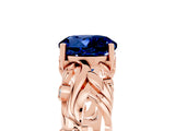 Rose gold Round Cut Solitaire Blue Sapphire Leaf-Inspired Vine Band Ring with Prong Setting_5