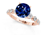 Rose gold Round Cut Solitaire Blue Sapphire Ring with Pave Band and Four-Prong Setting_1