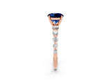 Rose gold Round Cut Solitaire Blue Sapphire Ring with Pave Band and Four-Prong Setting_2