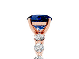 Rose gold Round Cut Solitaire Blue Sapphire Ring with Pave Band and Four-Prong Setting_5