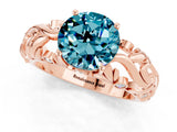 Rose gold Round Cut Solitaire Blue Topaz Leaf-Inspired Vine Band Ring with Prong Setting_1