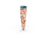 Rose gold Round Cut Solitaire Blue Topaz Leaf-Inspired Vine Band Ring with Prong Setting_2