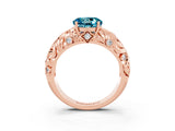 Rose gold Round Cut Solitaire Blue Topaz Leaf-Inspired Vine Band Ring with Prong Setting_3