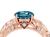 Rose gold Round Cut Solitaire Blue Topaz Leaf-Inspired Vine Band Ring with Prong Setting_4