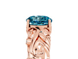 Rose gold Round Cut Solitaire Blue Topaz Leaf-Inspired Vine Band Ring with Prong Setting_5