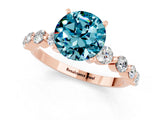 Rose gold Round Cut Solitaire Blue Topaz Ring with Pave Band and Four-Prong Setting_1
