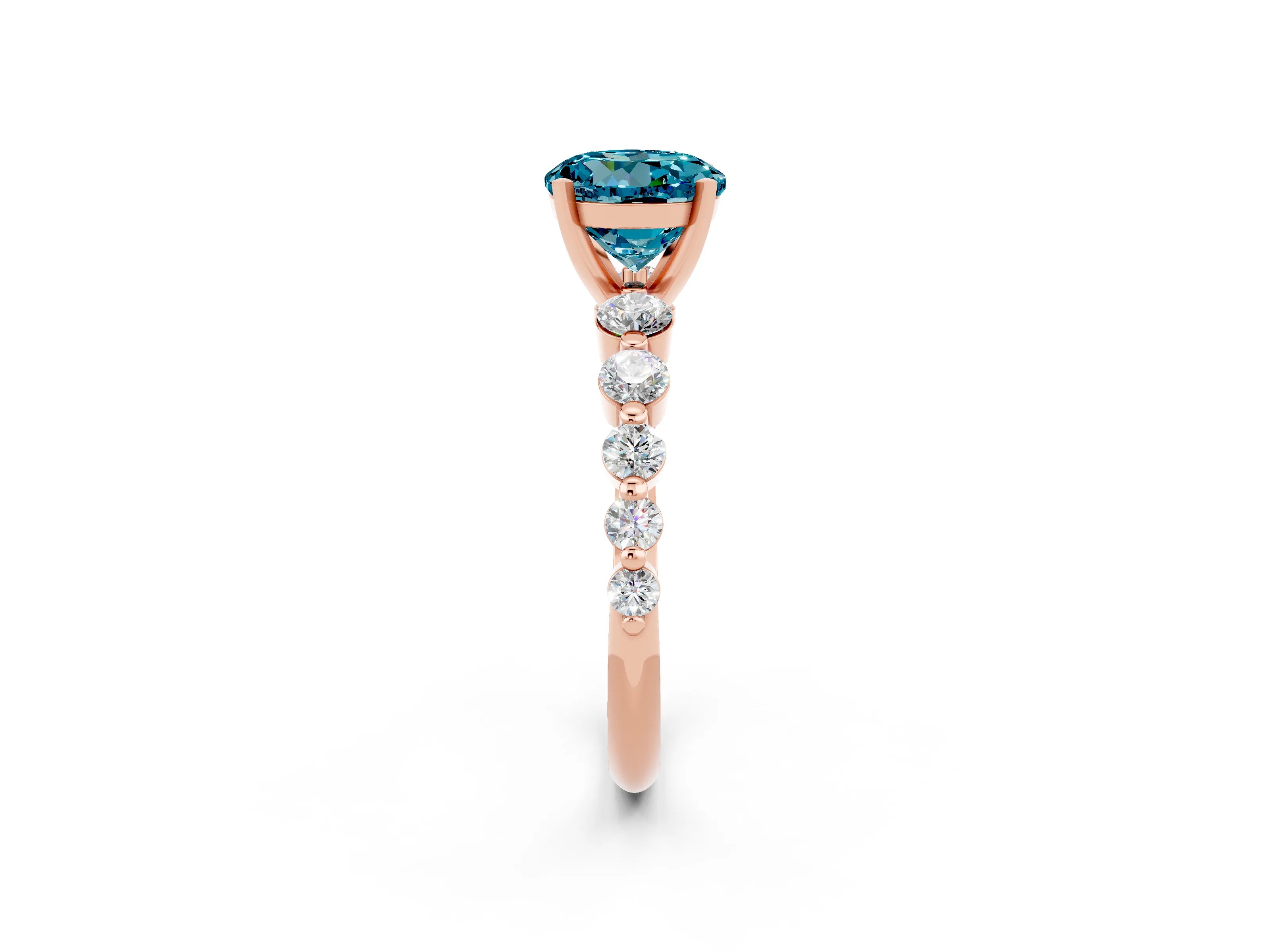 Rose gold Round Cut Solitaire Blue Topaz Ring with Pave Band and Four-Prong Setting_2