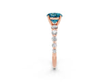 Rose gold Round Cut Solitaire Blue Topaz Ring with Pave Band and Four-Prong Setting_2