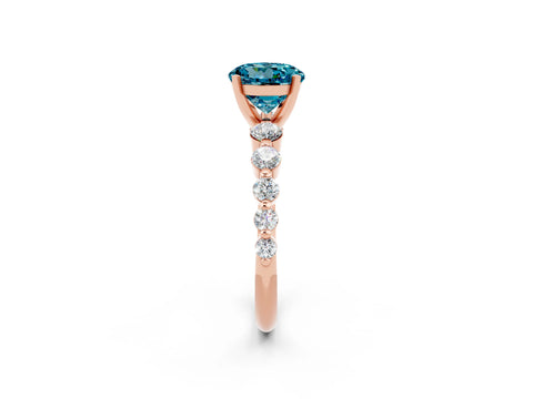 Rose gold Round Cut Solitaire Blue Topaz Ring with Pave Band and Four-Prong Setting_2