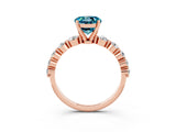 Rose gold Round Cut Solitaire Blue Topaz Ring with Pave Band and Four-Prong Setting_3