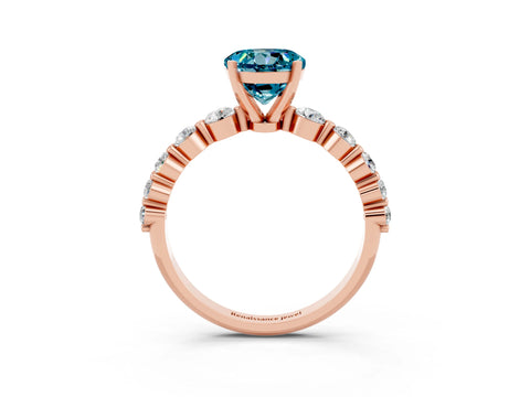Rose gold Round Cut Solitaire Blue Topaz Ring with Pave Band and Four-Prong Setting_3