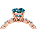 Rose gold Round Cut Solitaire Blue Topaz Ring with Pave Band and Four-Prong Setting_4