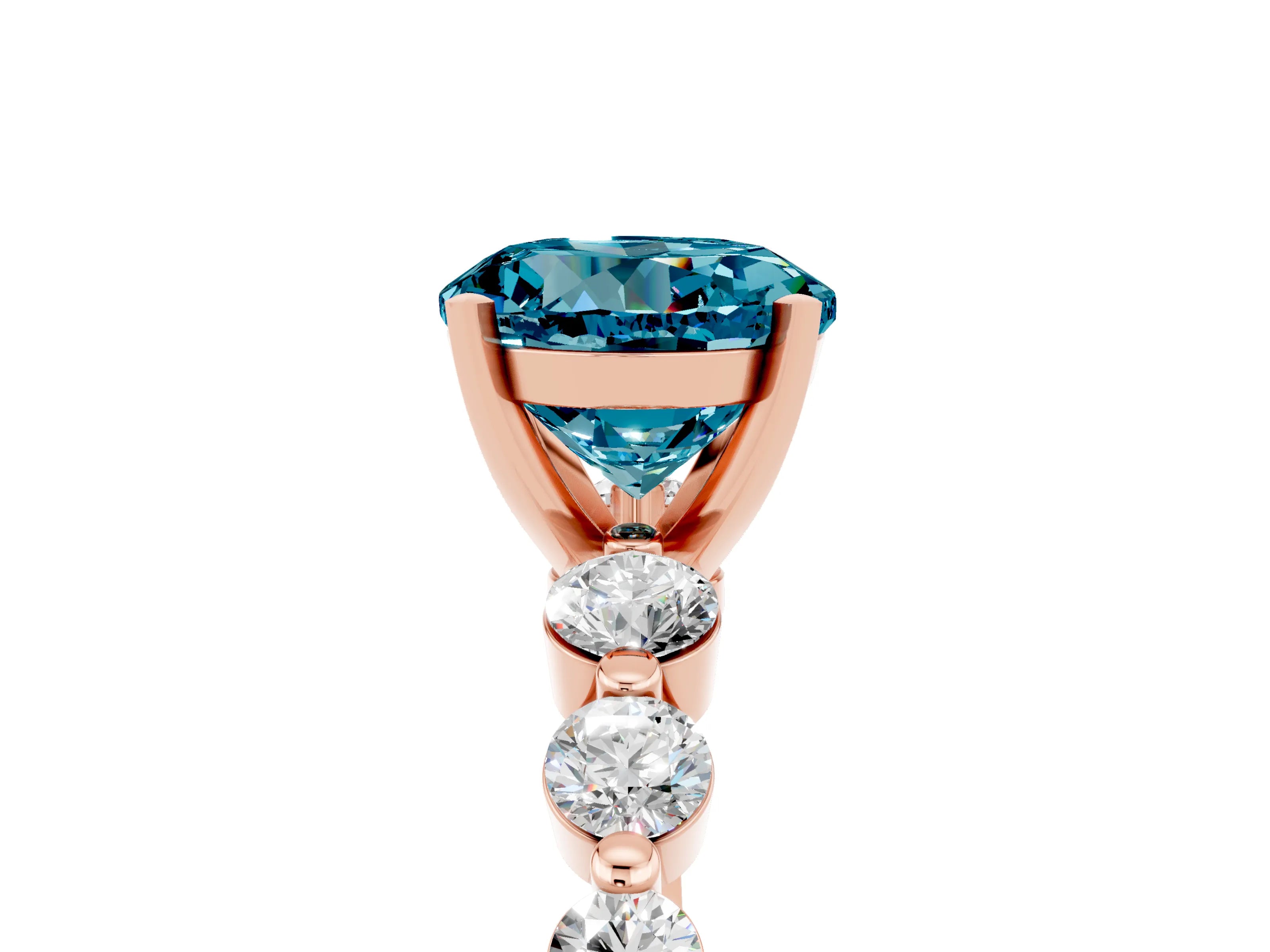 Rose gold Round Cut Solitaire Blue Topaz Ring with Pave Band and Four-Prong Setting_5