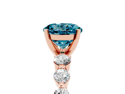 Rose gold Round Cut Solitaire Blue Topaz Ring with Pave Band and Four-Prong Setting_5