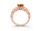 Rose gold Round Cut Solitaire Citrine Leaf-Inspired Vine Band Ring with Prong Setting_3
