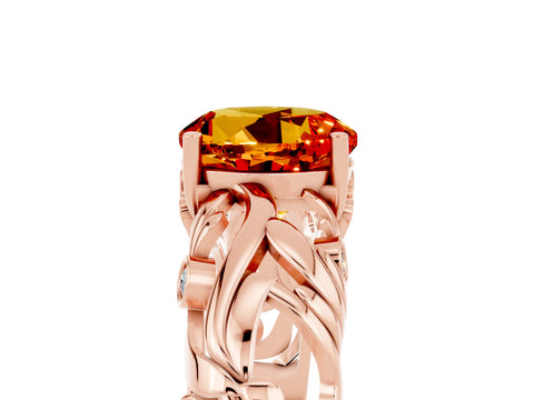 Rose gold Round Cut Solitaire Citrine Leaf-Inspired Vine Band Ring with Prong Setting_5