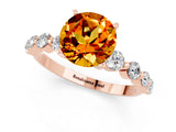 Rose gold Round Cut Solitaire Citrine Ring with Pave Band and Four-Prong Setting_1