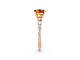 Rose gold Round Cut Solitaire Citrine Ring with Pave Band and Four-Prong Setting_2