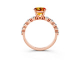 Rose gold Round Cut Solitaire Citrine Ring with Pave Band and Four-Prong Setting_3