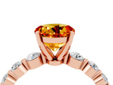 Rose gold Round Cut Solitaire Citrine Ring with Pave Band and Four-Prong Setting_4