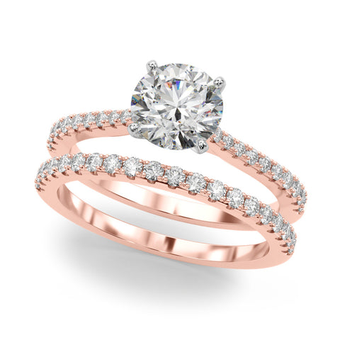 Rose gold Round Cut Solitaire Diamond Engagement Ring with Pave Band and Four-Prong Setting 1