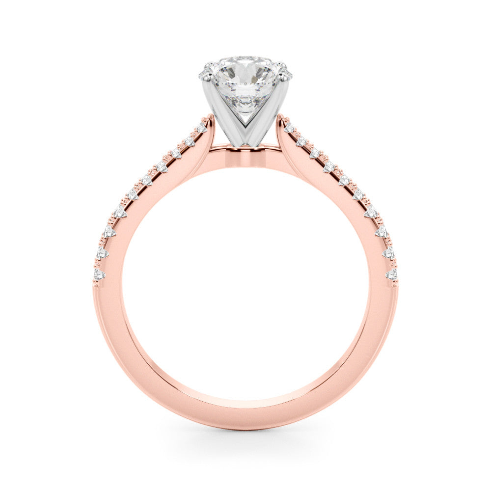 Rose gold Round Cut Solitaire Diamond Engagement Ring with Pave Band and Four-Prong Setting 2