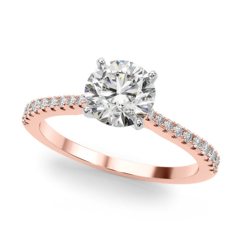 Rose gold Round Cut Solitaire Diamond Engagement Ring with Pave Band and Four-Prong Setting