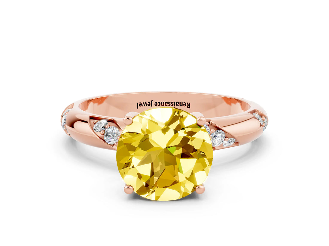 Rose gold Round Cut Solitaire Diamond Engagement Ring with Twisted Pave Band and Four-Prong Setting