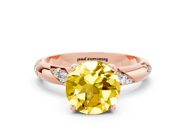 Rose gold Round Cut Yellow Sapphire Solitaire Engagement Ring with Twisted Round  Accent Band and Prong Setting