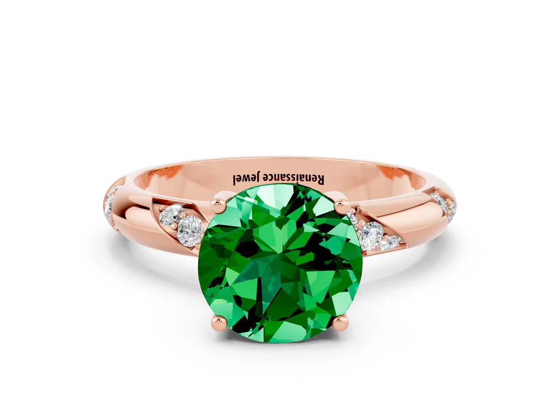 Rose gold Round Cut Solitaire Diamond Engagement Ring with Twisted Pave Band and Four-Prong Setting