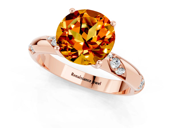 Rose gold Round Cut Citrine Solitaire Engagement Ring with Twisted Round  Accent Band and Prong Setting