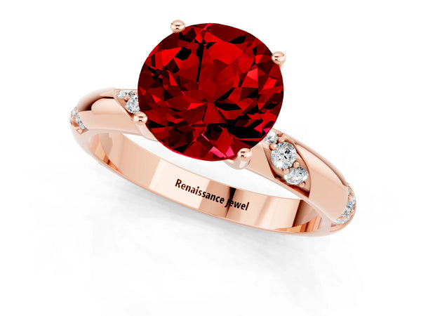 Rose gold Round Cut Ruby Solitaire Engagement Ring with Twisted Round  Accent Band and Prong Setting
