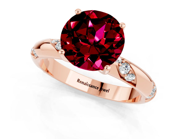 Rose gold Round Cut Garnet Solitaire Engagement Ring with Twisted Round  Accent Band and Prong Setting
