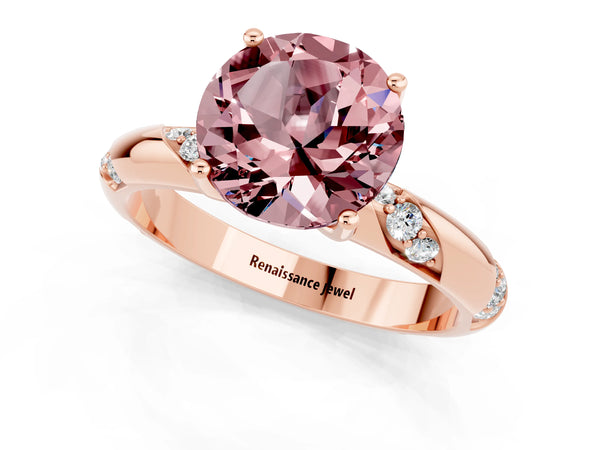 Rose gold Round Cut Solitaire Diamond Engagement Ring with Twisted Pave Band and Four-Prong Setting